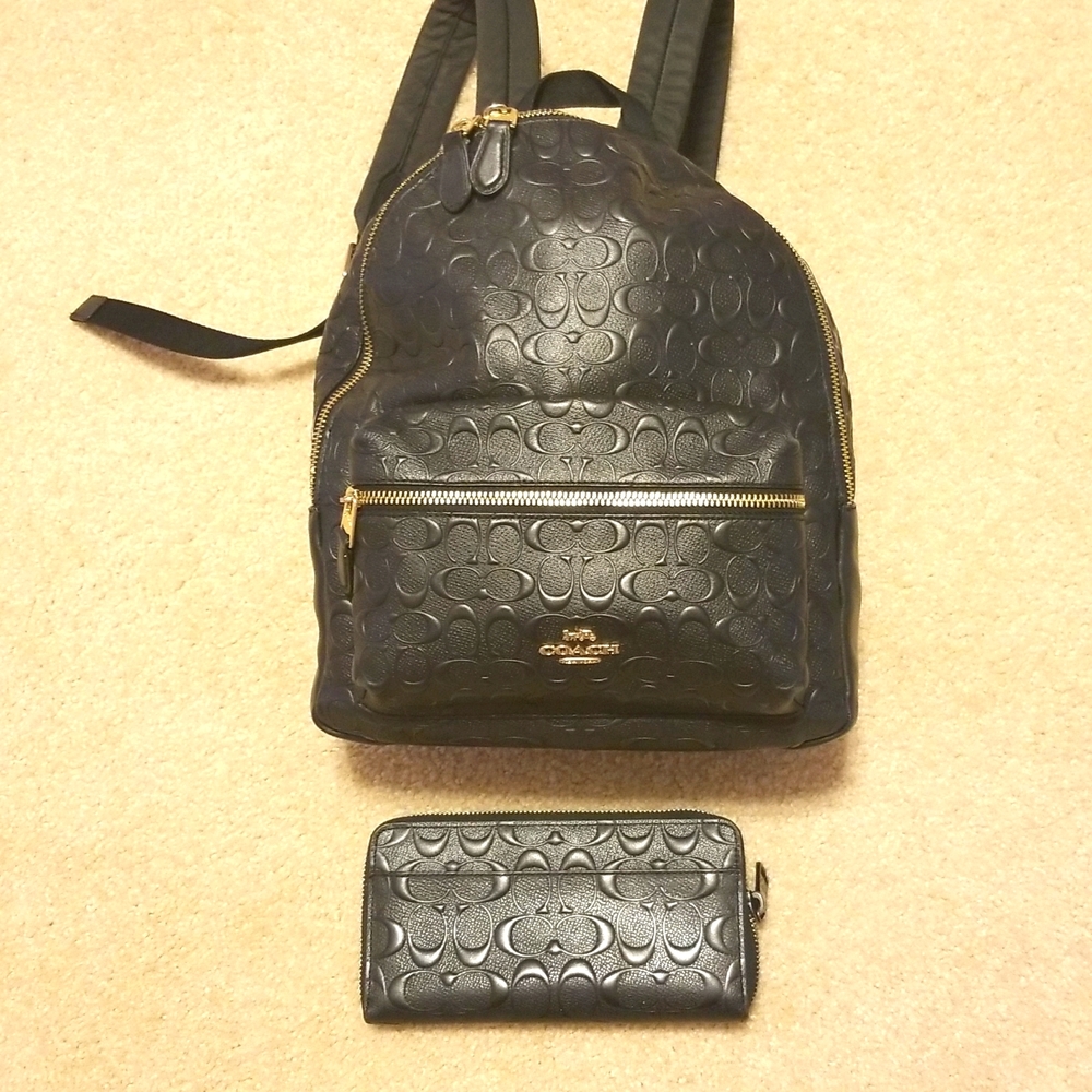 Coach Signature Embossed Backpack and Wallet